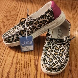 Hey Dude Leopard Print Kids Sneakers with Pink Accent